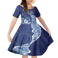 Fiji Lelean Memorial School Personalised Family Matching Off Shoulder Maxi Dress and Hawaiian Shirt Korodredre Davuilevu Masi Mix Style LT7 Daughter's Dress Blue - Polynesian Pride