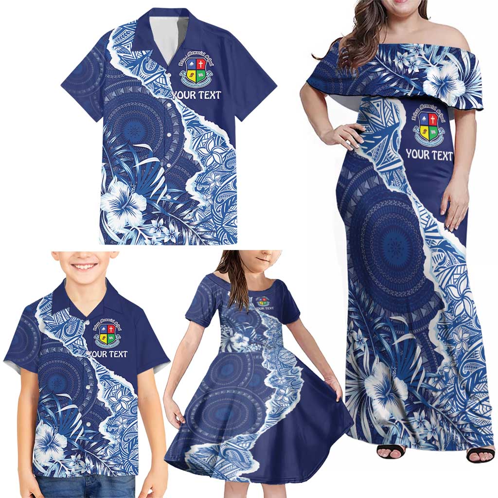 Fiji Lelean Memorial School Personalised Family Matching Off Shoulder Maxi Dress and Hawaiian Shirt Korodredre Davuilevu Masi Mix Style LT7 - Polynesian Pride