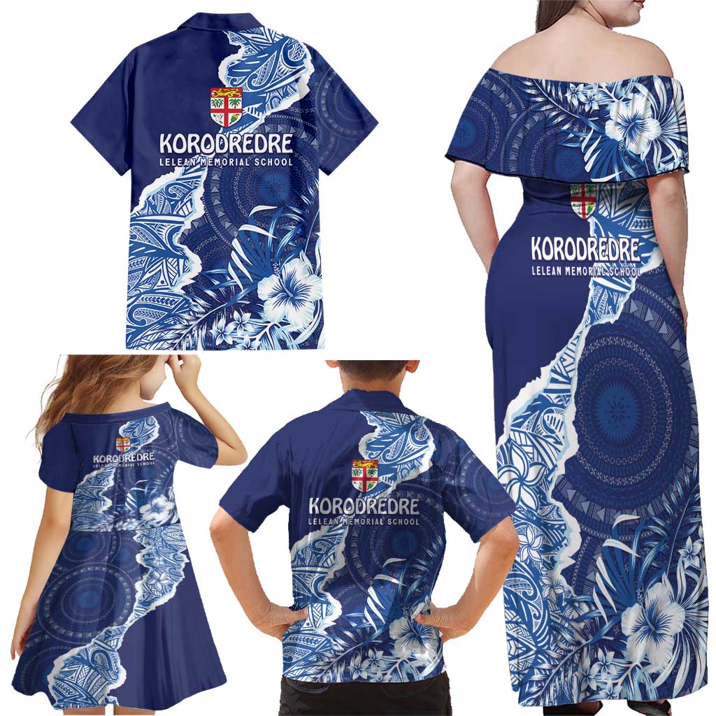 Fiji Lelean Memorial School Personalised Family Matching Off Shoulder Maxi Dress and Hawaiian Shirt Korodredre Davuilevu Masi Mix Style LT7 - Polynesian Pride
