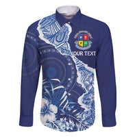 Fiji Lelean Memorial School Personalised Family Matching Off Shoulder Maxi Dress and Hawaiian Shirt Korodredre Davuilevu Masi Mix Style LT7 Dad's Shirt - Long Sleeve Blue - Polynesian Pride