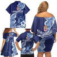 Fiji Lelean Memorial School Personalised Family Matching Off Shoulder Short Dress and Hawaiian Shirt Korodredre Davuilevu Masi Mix Style LT7 - Polynesian Pride