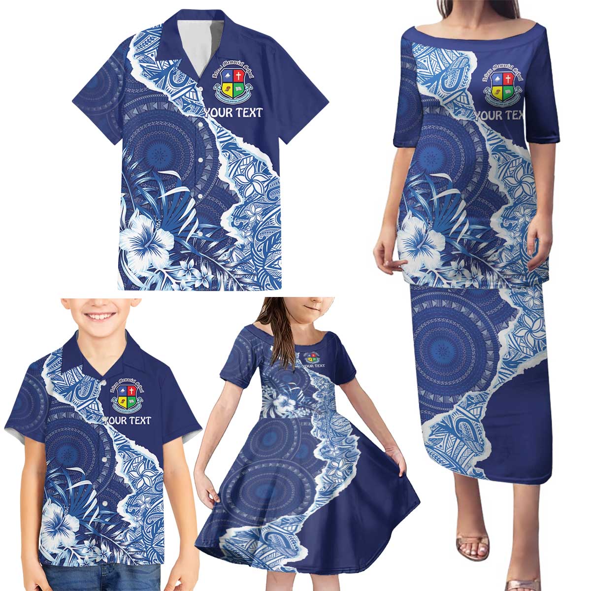 Fiji Lelean Memorial School Personalised Family Matching Puletasi and Hawaiian Shirt Korodredre Davuilevu Masi Mix Style LT7 - Polynesian Pride