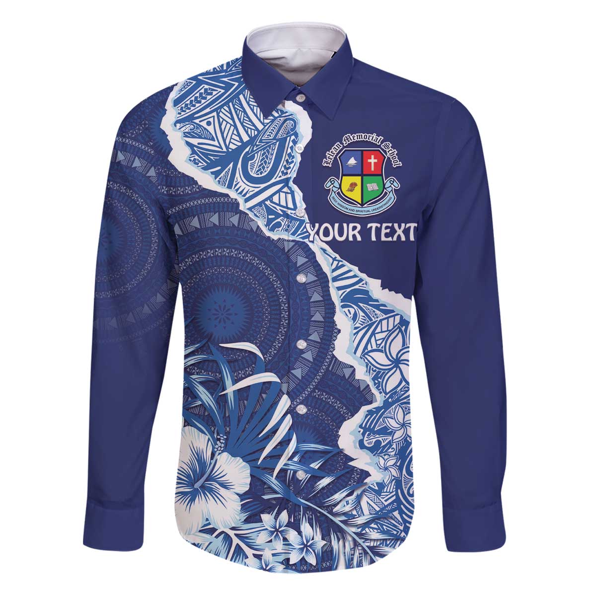 Fiji Lelean Memorial School Personalised Family Matching Puletasi and Hawaiian Shirt Korodredre Davuilevu Masi Mix Style LT7 Dad's Shirt - Long Sleeve Blue - Polynesian Pride