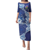 Fiji Lelean Memorial School Personalised Family Matching Puletasi and Hawaiian Shirt Korodredre Davuilevu Masi Mix Style LT7 Mom's Dress Blue - Polynesian Pride