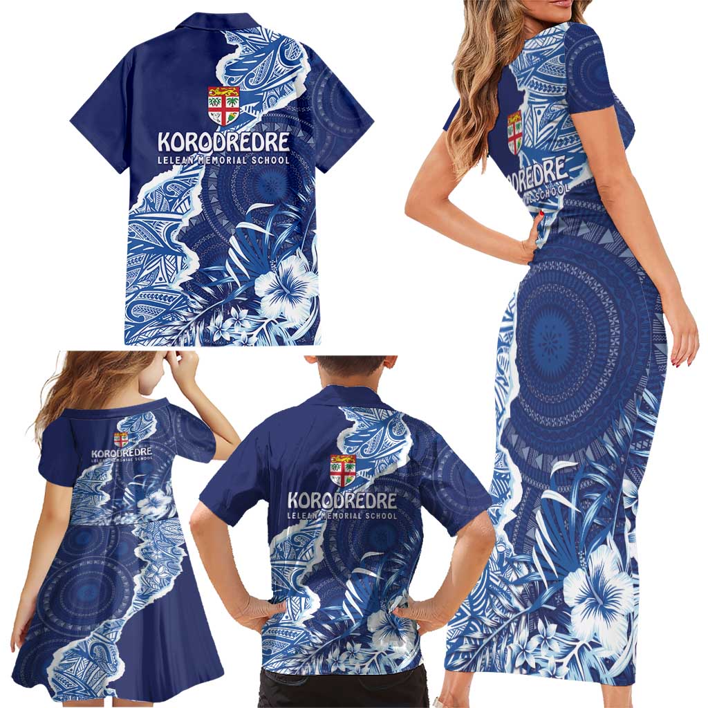 Fiji Lelean Memorial School Personalised Family Matching Short Sleeve Bodycon Dress and Hawaiian Shirt Korodredre Davuilevu Masi Mix Style LT7 - Polynesian Pride