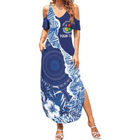 Fiji Lelean Memorial School Personalised Family Matching Summer Maxi Dress and Hawaiian Shirt Korodredre Davuilevu Masi Mix Style LT7 Mom's Dress Blue - Polynesian Pride
