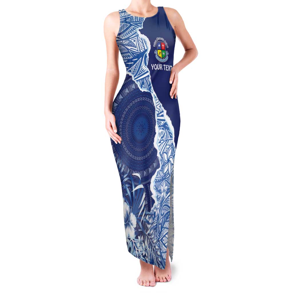 Fiji Lelean Memorial School Personalised Family Matching Tank Maxi Dress and Hawaiian Shirt Korodredre Davuilevu Masi Mix Style LT7 Mom's Dress Blue - Polynesian Pride