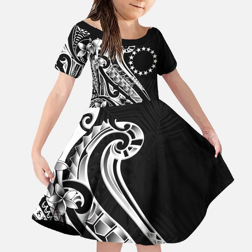 Kia Orana Cook Islands Family Matching Long Sleeve Bodycon Dress and Hawaiian Shirt Kerekere Plumeria Tropical Waves LT7 Daughter's Dress Black - Polynesian Pride