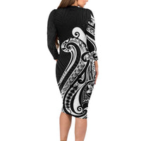 Kia Orana Cook Islands Family Matching Long Sleeve Bodycon Dress and Hawaiian Shirt Kerekere Plumeria Tropical Waves LT7 - Polynesian Pride