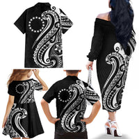 Kia Orana Cook Islands Family Matching Off The Shoulder Long Sleeve Dress and Hawaiian Shirt Kerekere Plumeria Tropical Waves LT7 - Polynesian Pride