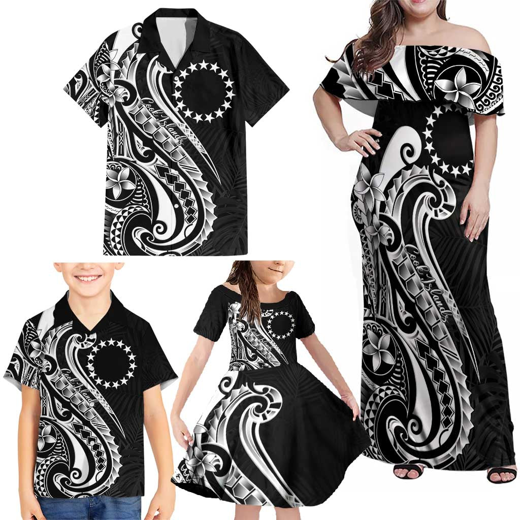 Kia Orana Cook Islands Family Matching Off Shoulder Maxi Dress and Hawaiian Shirt Kerekere Plumeria Tropical Waves - Polynesian Pride