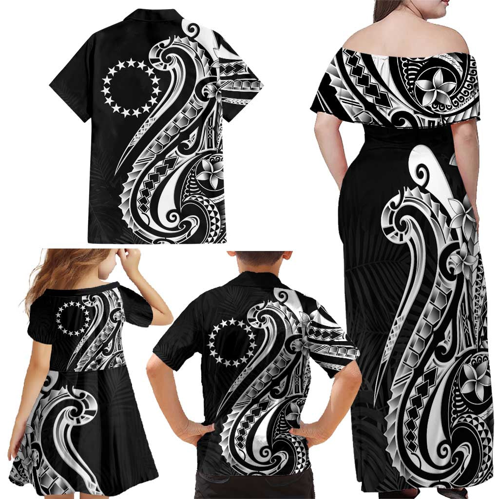 Kia Orana Cook Islands Family Matching Off Shoulder Maxi Dress and Hawaiian Shirt Kerekere Plumeria Tropical Waves LT7 - Polynesian Pride