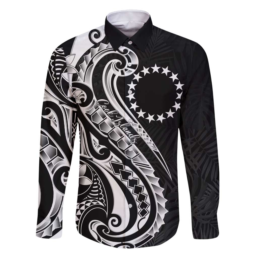 Kia Orana Cook Islands Family Matching Off Shoulder Maxi Dress and Hawaiian Shirt Kerekere Plumeria Tropical Waves LT7 Dad's Shirt - Long Sleeve Black - Polynesian Pride