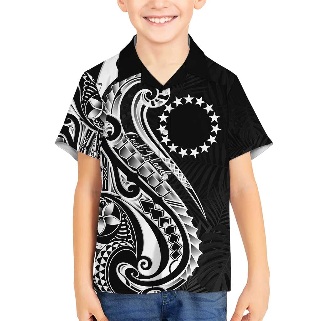 Kia Orana Cook Islands Family Matching Off Shoulder Maxi Dress and Hawaiian Shirt Kerekere Plumeria Tropical Waves LT7 Son's Shirt Black - Polynesian Pride