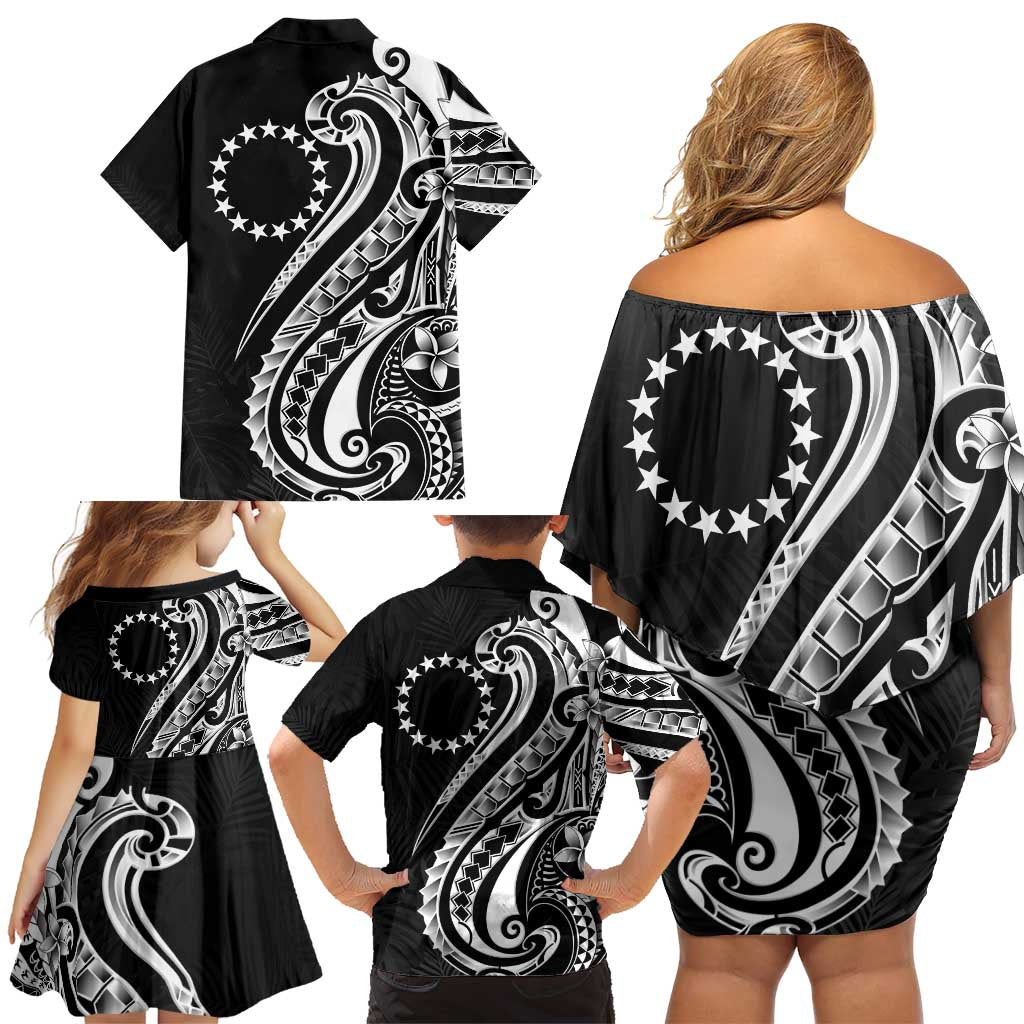 Kia Orana Cook Islands Family Matching Off Shoulder Short Dress and Hawaiian Shirt Kerekere Plumeria Tropical Waves LT7 - Polynesian Pride