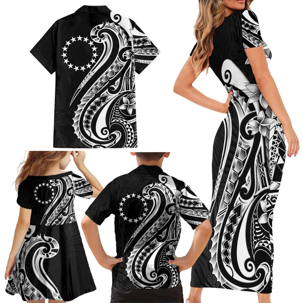 Kia Orana Cook Islands Family Matching Short Sleeve Bodycon Dress and Hawaiian Shirt Kerekere Plumeria Tropical Waves LT7 - Polynesian Pride