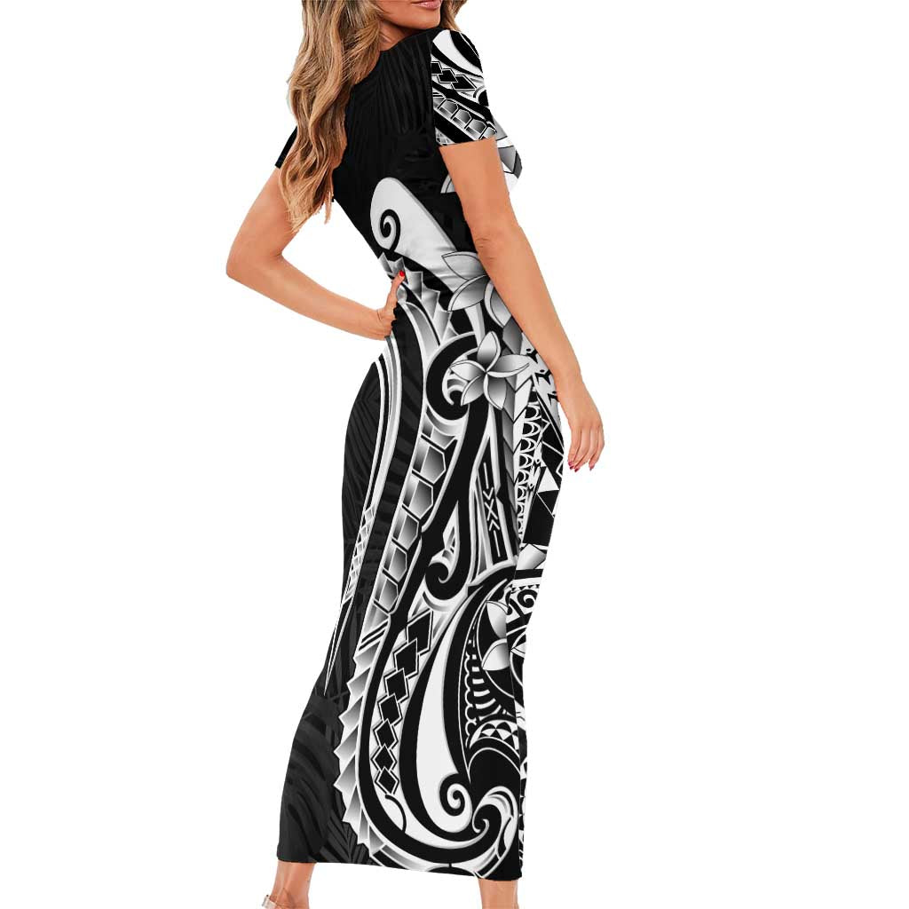 Kia Orana Cook Islands Family Matching Short Sleeve Bodycon Dress and Hawaiian Shirt Kerekere Plumeria Tropical Waves LT7 - Polynesian Pride
