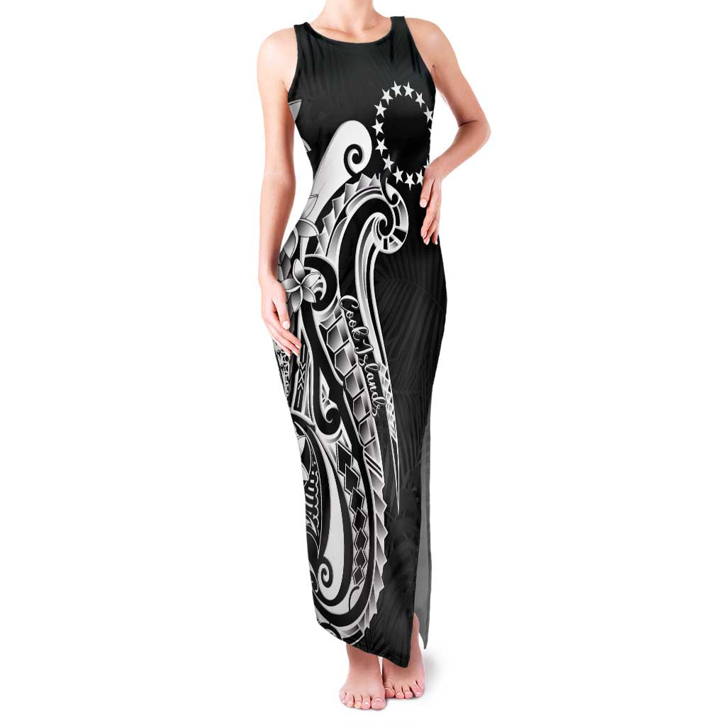 Kia Orana Cook Islands Family Matching Tank Maxi Dress and Hawaiian Shirt Kerekere Plumeria Tropical Waves LT7 Mom's Dress Black - Polynesian Pride