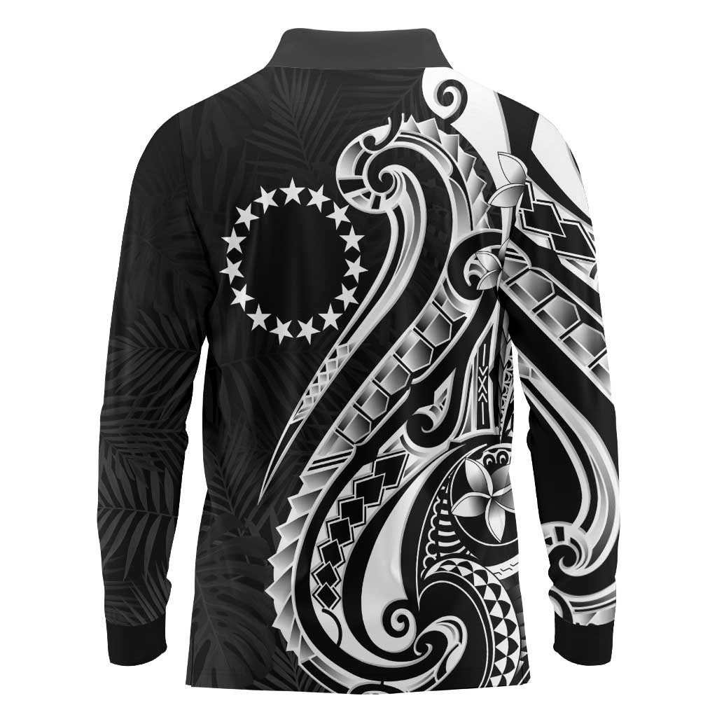 Kia Orana Cook Islands Long Sleeve Polo Shirt Kerekere Plumeria Tropical Waves - Polynesian Pride