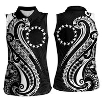 Kia Orana Cook Islands Women Sleeveless Polo Shirt Kerekere Plumeria Tropical Waves LT7 - Polynesian Pride