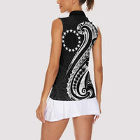 Kia Orana Cook Islands Women Sleeveless Polo Shirt Kerekere Plumeria Tropical Waves LT7 - Polynesian Pride