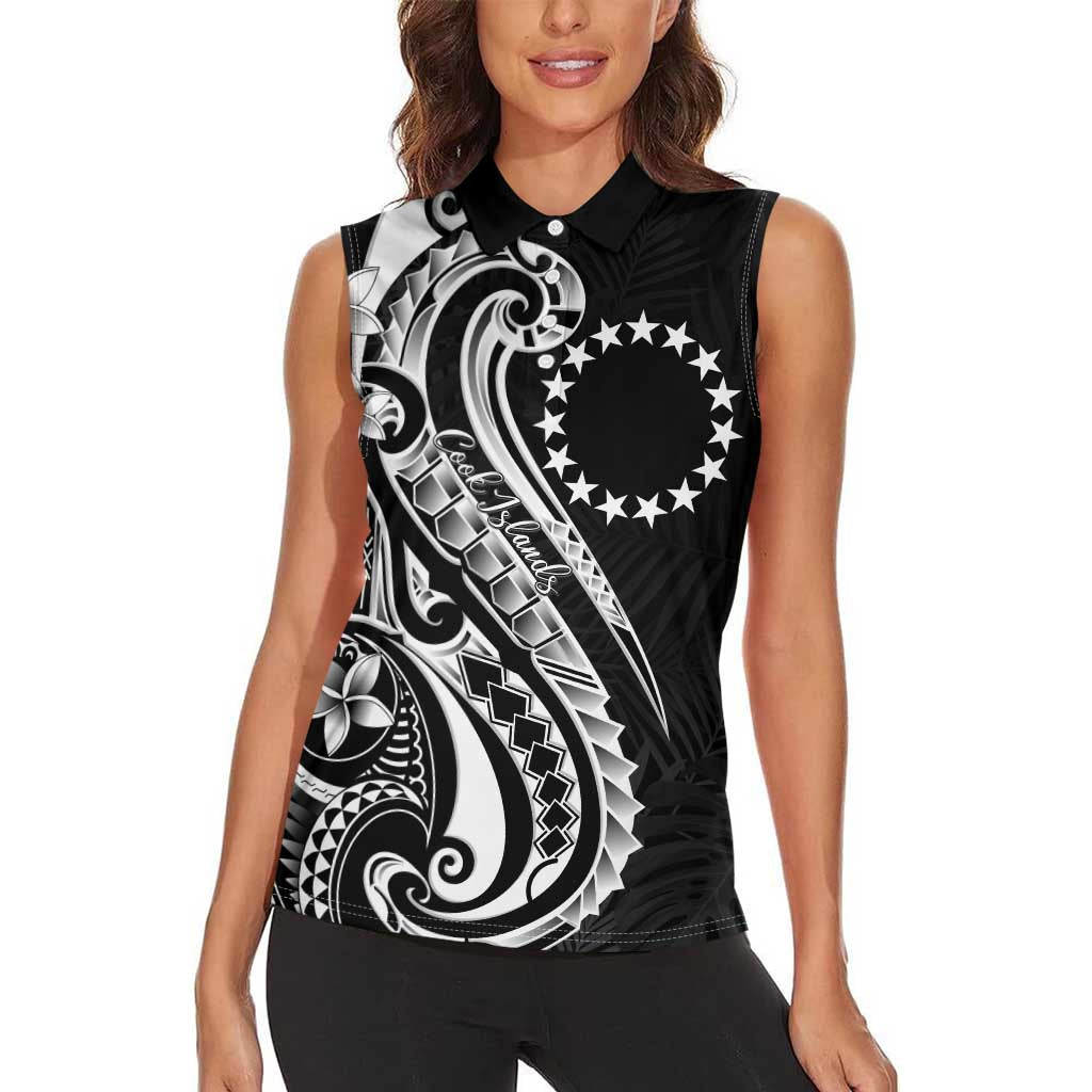 Kia Orana Cook Islands Women Sleeveless Polo Shirt Kerekere Plumeria Tropical Waves LT7 - Polynesian Pride