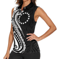 Kia Orana Cook Islands Women Sleeveless Polo Shirt Kerekere Plumeria Tropical Waves LT7 - Polynesian Pride