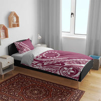 Kia Orana Cook Islands Bedding Set Maroon Plumeria Tropical Waves - Polynesian Pride