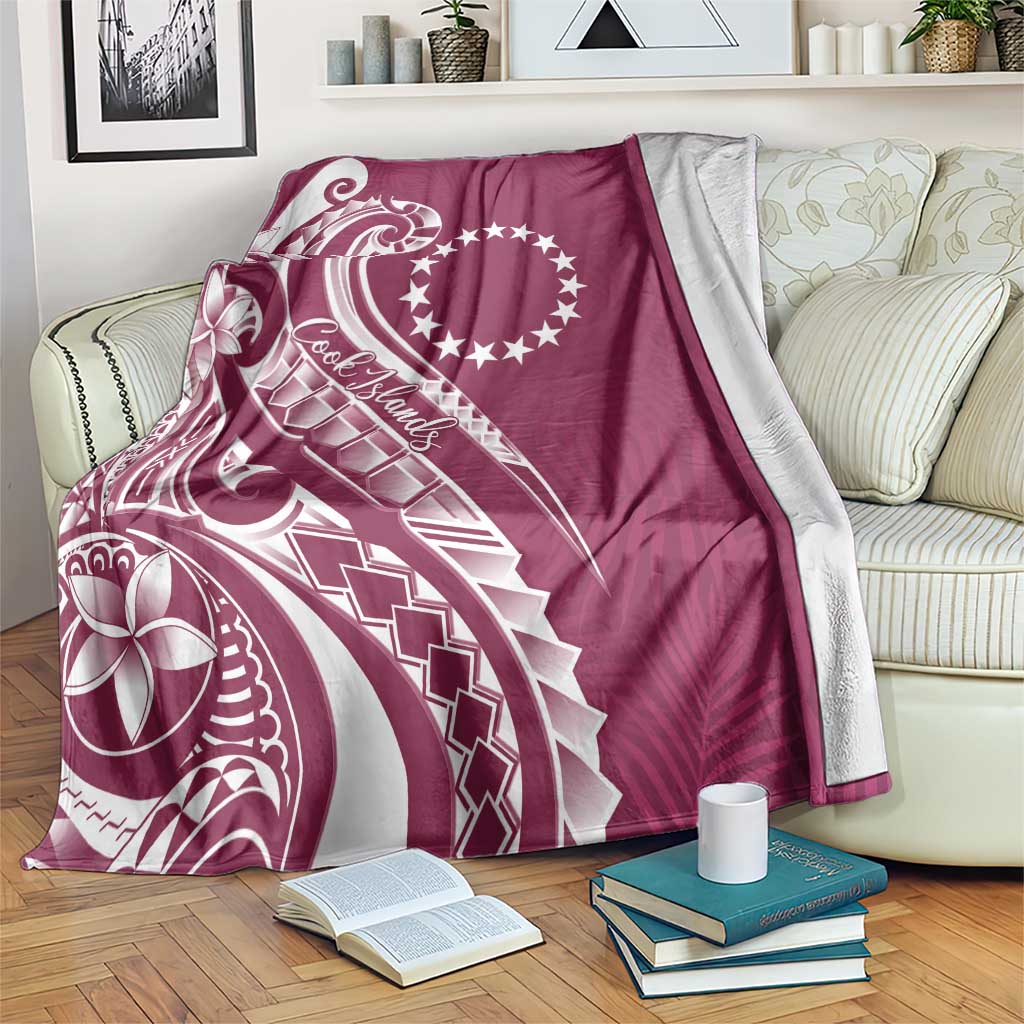 Kia Orana Cook Islands Blanket Maroon Plumeria Tropical Waves - Polynesian Pride