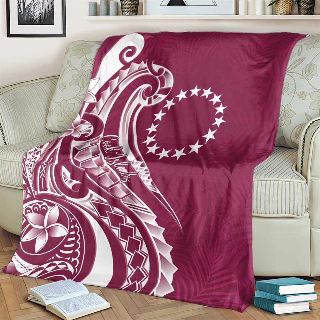 Kia Orana Cook Islands Blanket Maroon Plumeria Tropical Waves - Polynesian Pride