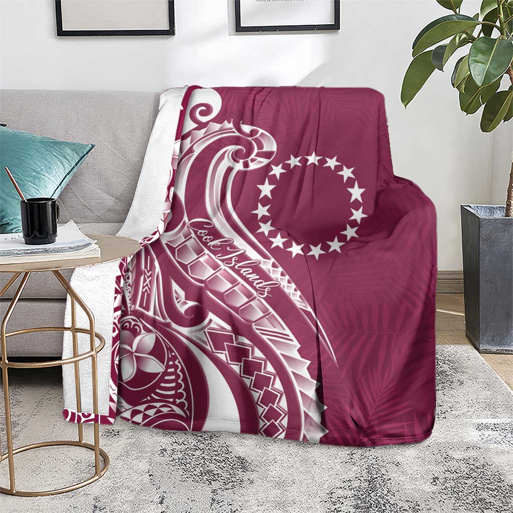 Kia Orana Cook Islands Blanket Maroon Plumeria Tropical Waves - Polynesian Pride