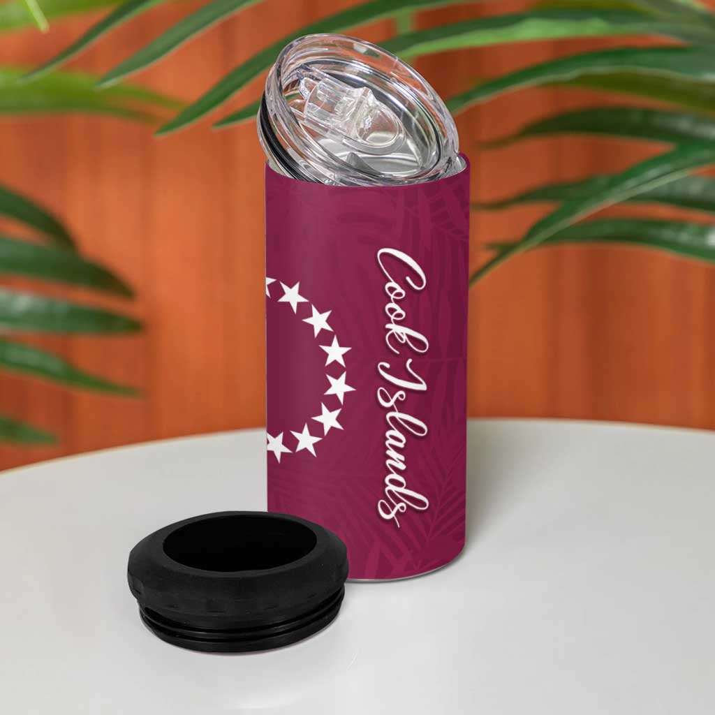 Kia Orana Cook Islands 4 in 1 Can Cooler Tumbler Maroon Plumeria Tropical Waves - Polynesian Pride