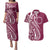 Kia Orana Cook Islands Couples Matching Puletasi and Hawaiian Shirt Maroon Plumeria Tropical Waves - Polynesian Pride