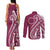 Kia Orana Cook Islands Couples Matching Tank Maxi Dress and Long Sleeve Button Shirt Maroon Plumeria Tropical Waves - Polynesian Pride