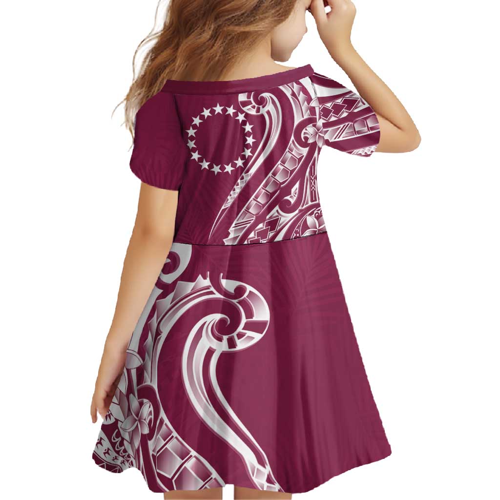 Kia Orana Cook Islands Family Matching Long Sleeve Bodycon Dress and Hawaiian Shirt Maroon Plumeria Tropical Waves LT7 - Polynesian Pride