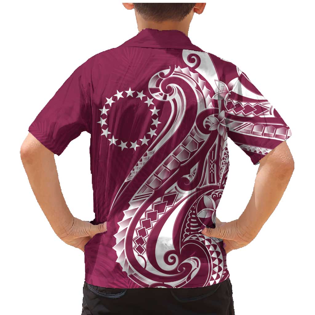 Kia Orana Cook Islands Family Matching Mermaid Dress and Hawaiian Shirt Maroon Plumeria Tropical Waves LT7 - Polynesian Pride