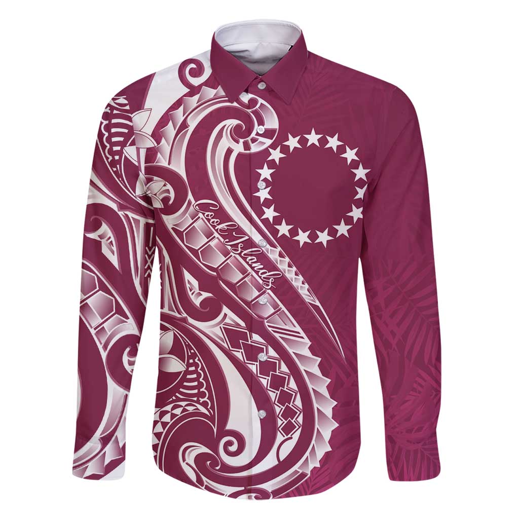 Kia Orana Cook Islands Family Matching Mermaid Dress and Hawaiian Shirt Maroon Plumeria Tropical Waves LT7 Dad's Shirt - Long Sleeve Maroon - Polynesian Pride