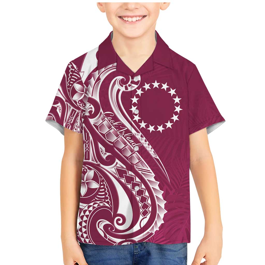 Kia Orana Cook Islands Family Matching Mermaid Dress and Hawaiian Shirt Maroon Plumeria Tropical Waves LT7 Son's Shirt Maroon - Polynesian Pride