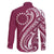Kia Orana Cook Islands Family Matching Off The Shoulder Long Sleeve Dress and Hawaiian Shirt Maroon Plumeria Tropical Waves - Polynesian Pride