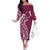 Kia Orana Cook Islands Family Matching Off The Shoulder Long Sleeve Dress and Hawaiian Shirt Maroon Plumeria Tropical Waves - Polynesian Pride