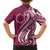 Kia Orana Cook Islands Family Matching Off Shoulder Maxi Dress and Hawaiian Shirt Maroon Plumeria Tropical Waves - Polynesian Pride