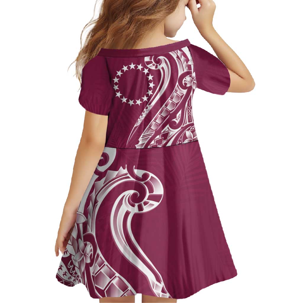 Kia Orana Cook Islands Family Matching Off Shoulder Maxi Dress and Hawaiian Shirt Maroon Plumeria Tropical Waves LT7 - Polynesian Pride