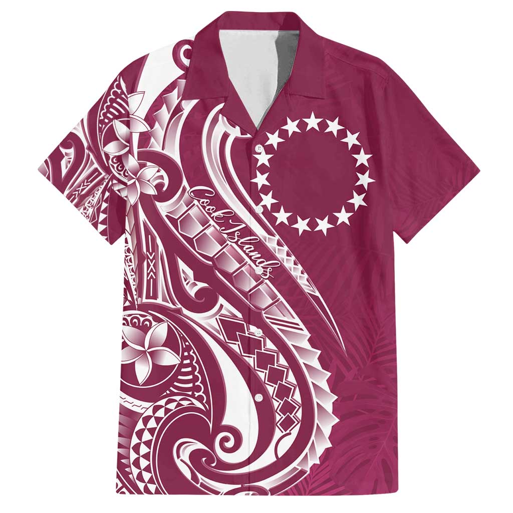 Kia Orana Cook Islands Family Matching Off Shoulder Short Dress and Hawaiian Shirt Maroon Plumeria Tropical Waves LT7 Dad's Shirt - Short Sleeve Maroon - Polynesian Pride