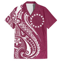 Kia Orana Cook Islands Family Matching Off Shoulder Short Dress and Hawaiian Shirt Maroon Plumeria Tropical Waves LT7 Dad's Shirt - Short Sleeve Maroon - Polynesian Pride