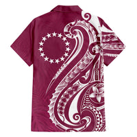 Kia Orana Cook Islands Family Matching Off Shoulder Short Dress and Hawaiian Shirt Maroon Plumeria Tropical Waves LT7 - Polynesian Pride