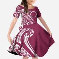 Kia Orana Cook Islands Family Matching Puletasi and Hawaiian Shirt Maroon Plumeria Tropical Waves LT7 Daughter's Dress Maroon - Polynesian Pride