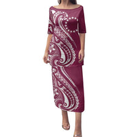 Kia Orana Cook Islands Family Matching Puletasi and Hawaiian Shirt Maroon Plumeria Tropical Waves LT7 Mom's Dress Maroon - Polynesian Pride