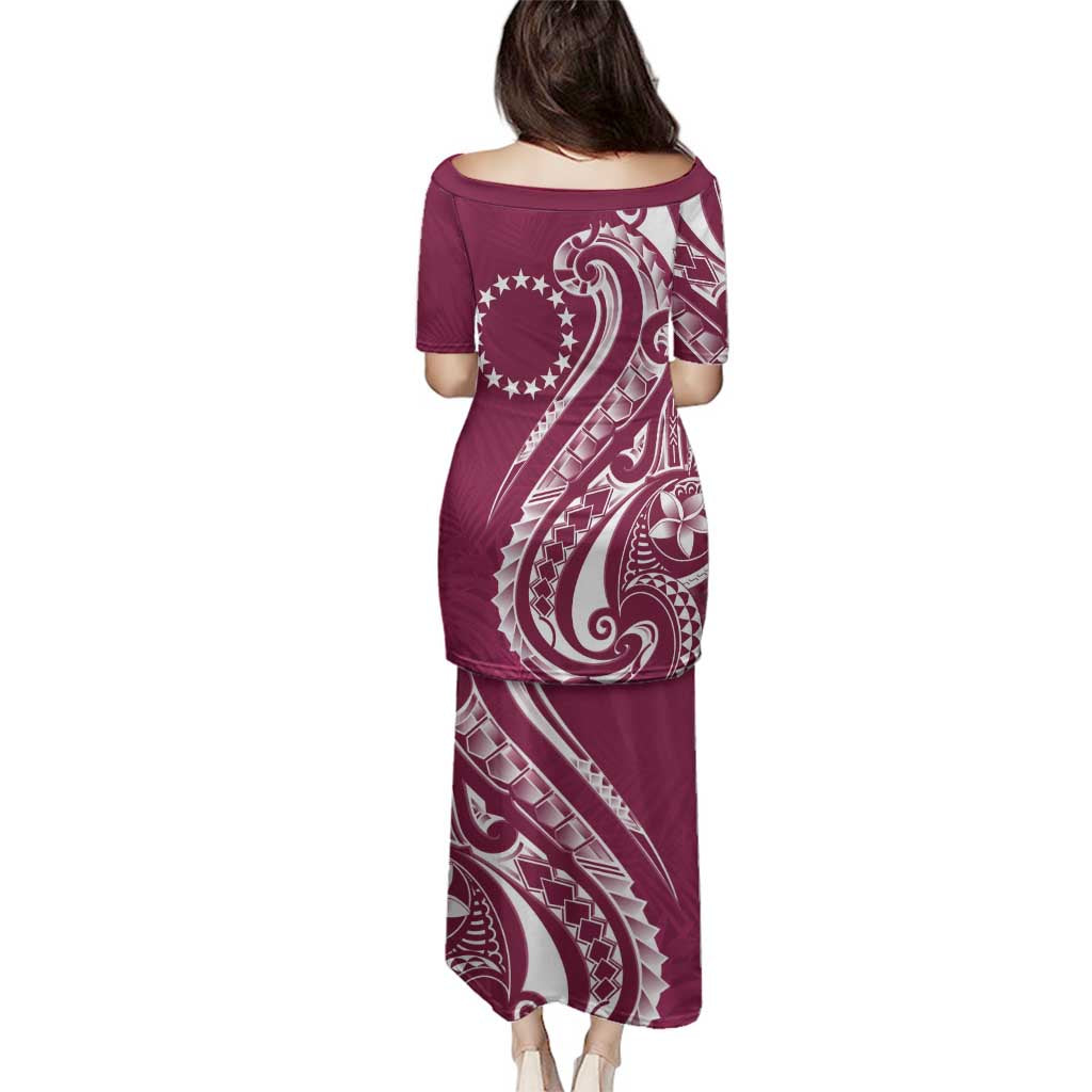 Kia Orana Cook Islands Family Matching Puletasi and Hawaiian Shirt Maroon Plumeria Tropical Waves LT7 - Polynesian Pride