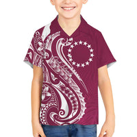 Kia Orana Cook Islands Family Matching Short Sleeve Bodycon Dress and Hawaiian Shirt Maroon Plumeria Tropical Waves LT7 Son's Shirt Maroon - Polynesian Pride