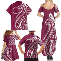 Kia Orana Cook Islands Family Matching Summer Maxi Dress and Hawaiian Shirt Maroon Plumeria Tropical Waves LT7 - Polynesian Pride